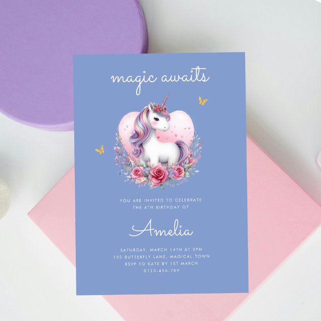 Magical Unicorn Pink Gold Elegant Birthday Invitation (Creator Uploaded)