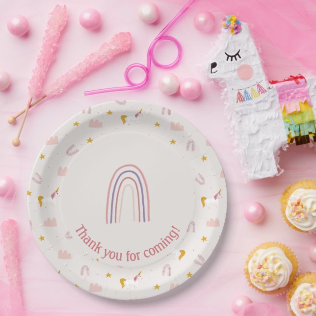 Magical Unicorn Pink Pastel Rainbow Paper Plate (Party)