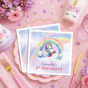 Magical Unicorn Pink Purple Girl Birthday Napkins