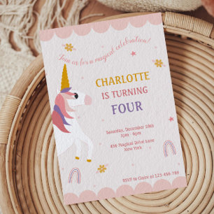 Magical Unicorn Pink & Purple Rainbow Birthday Invitation