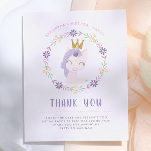Magical Unicorn Princess Birthday Thank You Postcard