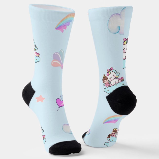 Magical Unicorn Princess rainbow pattern gradient  Socks (Angled)