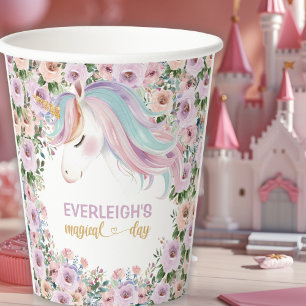 Magical Unicorn Purple Flower birthday Paper Cups