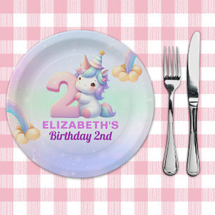 Magical Unicorn Rainbow 2nd Birthday Party Paper Plate