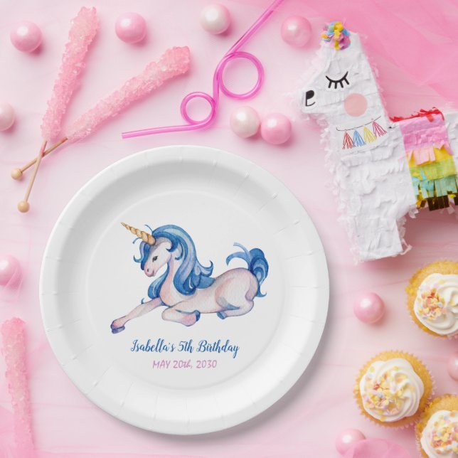Magical Unicorn Rainbow 5th Birthday Party Paper Plate (Party)