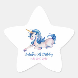 Magical Unicorn Rainbow 5th Birthday Party Star Sticker
