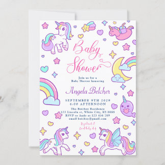 Magical Unicorn Rainbow Baby Shower Invitation