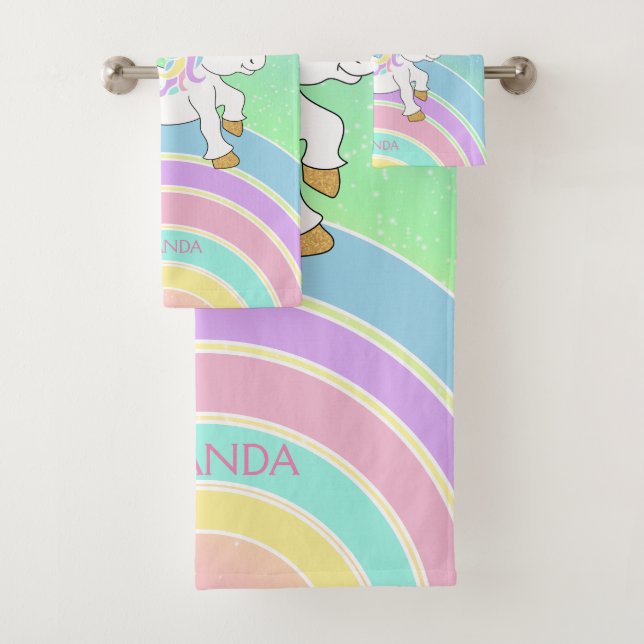 Magical Unicorn Rainbow Bath Towel Set (Insitu)