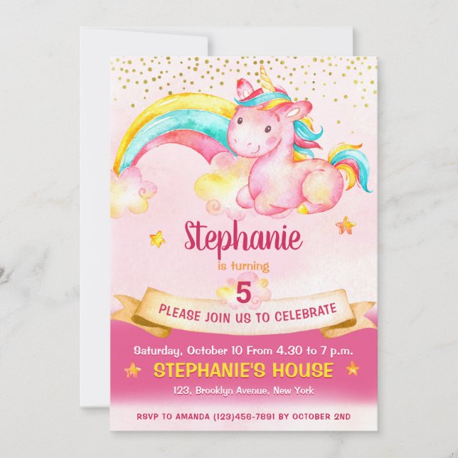 Magical Unicorn & Rainbow Birthday Invitation (Front)