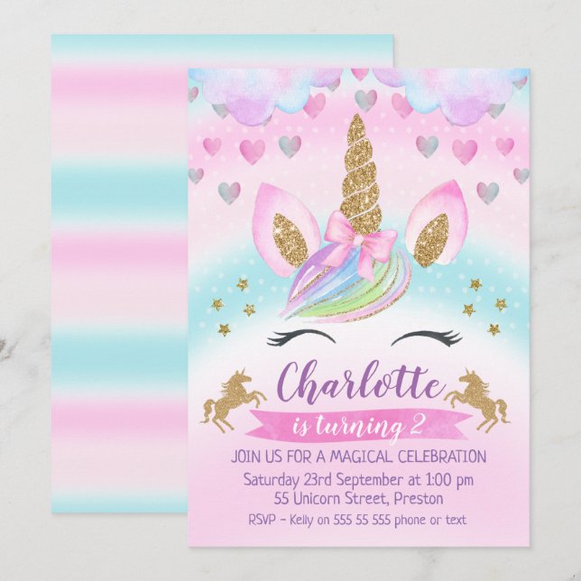 Magical Unicorn Rainbow  Birthday Invitation (Front/Back)