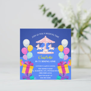 Magical Unicorn rainbow carousel pattern birthday  Invitation