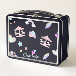 Magical Unicorn rainbow carousel pattern birthday  Metal Lunch Box