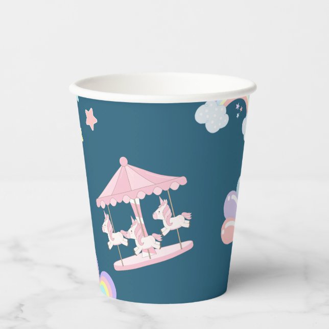 Magical Unicorn rainbow carousel pattern birthday  Paper Cups (Front)