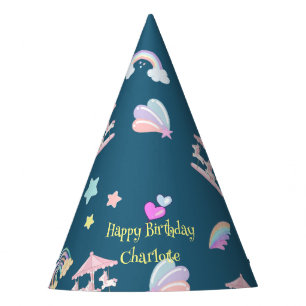 Magical Unicorn rainbow carousel pattern birthday Party Hat