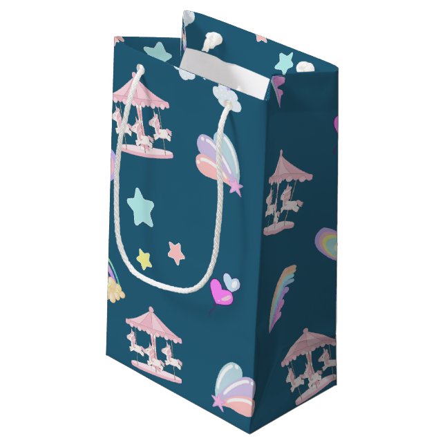 Magical Unicorn rainbow carousel pattern birthday  Small Gift Bag (Back Angled)