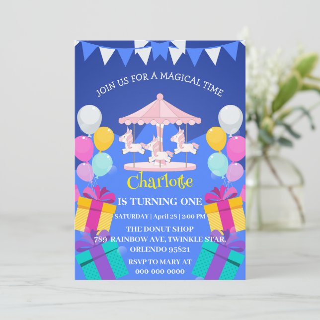 Magical Unicorn rainbow carousel pattern birthday  Thank You Card (Standing Front)