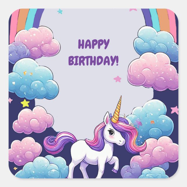 🦄 Magical Unicorn Rainbow Cloud Fantasy Scene 🌈 Square Sticker (Front)