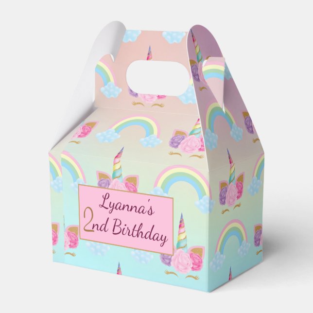 Magical Unicorn Rainbow Clouds Birthday Favour Box (Front Side)