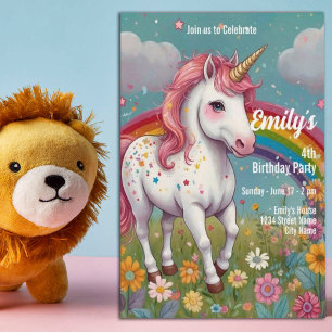 Magical Unicorn Rainbow Fantasy 4th Birthday Party Invitation