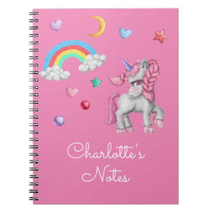 Magical Unicorn Rainbow Girl Pink Personalized  Notebook