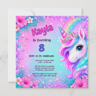 Magical Unicorn Rainbow Glitter Birthday Invitation