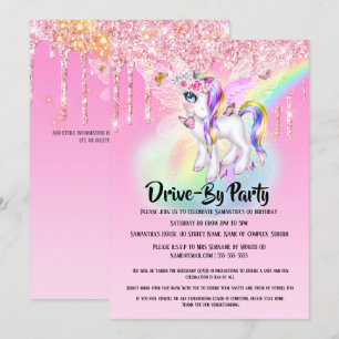 Magical unicorn rainbow glitter mythical party invitation