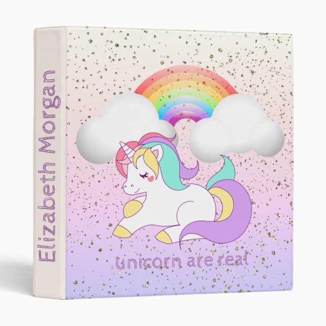 Magical Unicorn , , Rainbow, Gold Confetti Binder (Front/Spine)