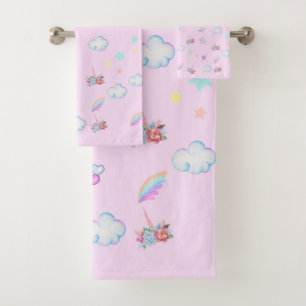 Magical Unicorn rainbow gradient  birthday party  Bath Towel Set
