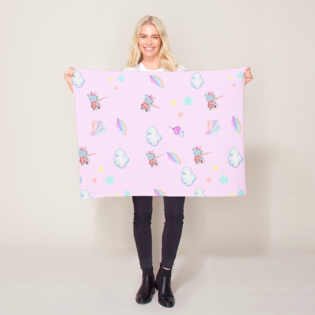 Magical Unicorn rainbow gradient  birthday party  Fleece Blanket (In Situ)