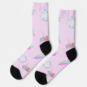 Magical Unicorn rainbow gradient birthday party Socks