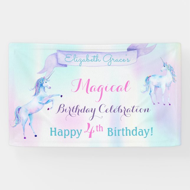 Magical Unicorn Rainbow Lavender Pink Turquoise Banner (Horizontal)