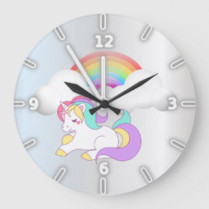 Magical Unicorn, Rainbow , Silver Large Clock