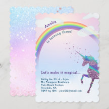 Magical Unicorn, Rainbow & Stars Glitter Birthday