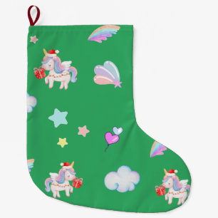 Magical Unicorn rainbow Xmas birthday party  Large Christmas Stocking