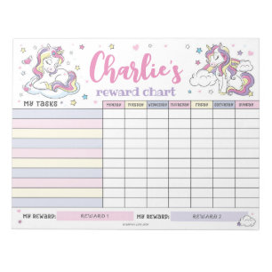 Magical Unicorn Reward Chart Personalized Tasks Notepad