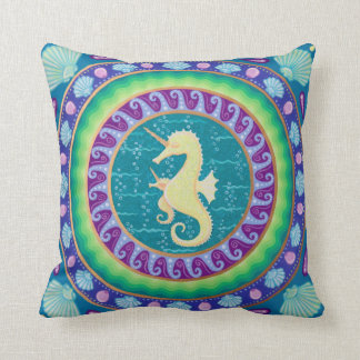 Magical Unicorn Seahorse Mandala Throw Pillow