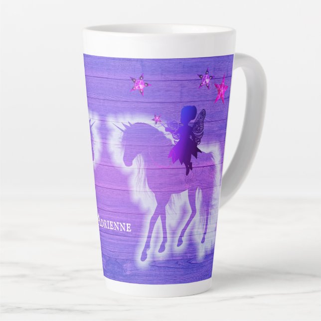 Magical Unicorn Silhouette Blue Pink Personalized Latte Mug (Right Angle)