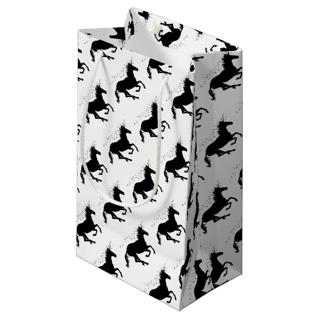 Magical Unicorn Silhouette Elegant Black on White Small Gift Bag (Front Angled)