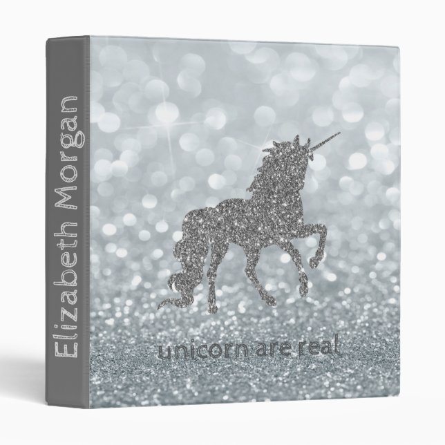 Magical Unicorn , Silver Glitter Bokeh Binder (Front/Spine)