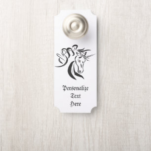 Magical Unicorn Sketch Black & White Room Door Hanger
