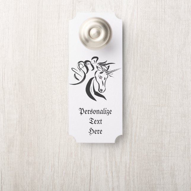 Magical Unicorn Sketch Black & White Room Door Hanger (On Knob)
