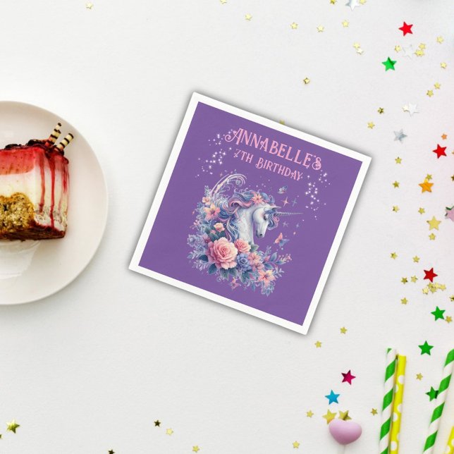 Magical Unicorn Sparkle Pink Purple Girl Birthday  Napkin (Creator Uploaded)