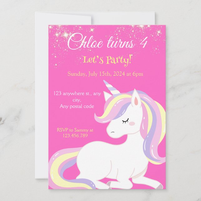 Magical Unicorn sparkles Invitation (Front)