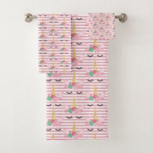 MAGICAL UNICORN STRIPE PINK BATHROOM TOWEL SET