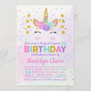 Magical Unicorn Surprise Birthday Party Invitation