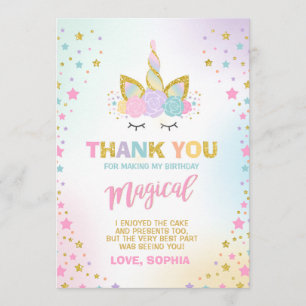 Magical Unicorn Thank You Card Unicorn Party