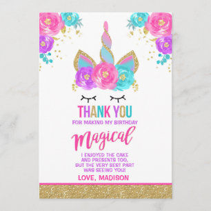 Magical Unicorn Thank You Card Unicorn Party