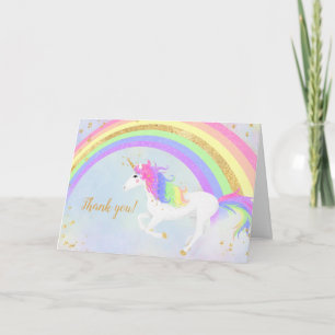 Magical Unicorn Thank You Gold Rainbow Card