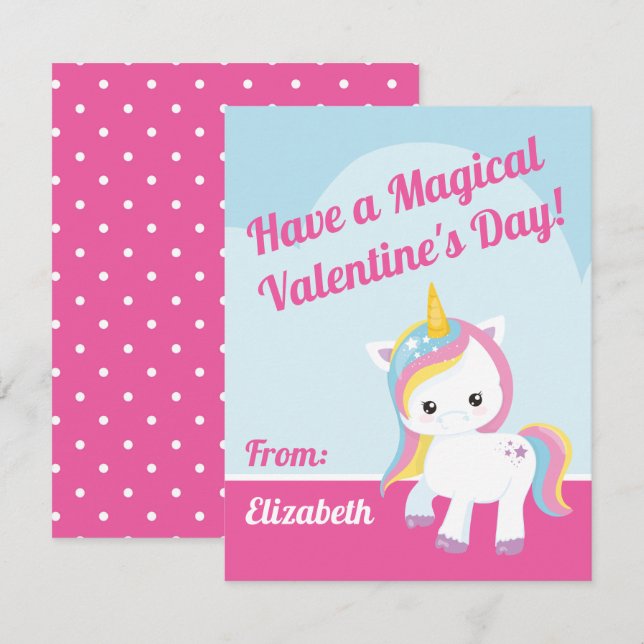 Magical Unicorn Valentine's Classroom Note Card (Front/Back)
