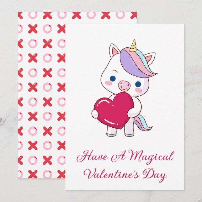 Magical Unicorn Valentine's Day  Holiday Card (Front/Back)